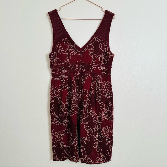New Moulinette Soeurs Burgundy Floral Mini Dress Sleeveless Embroidered Boho - Picture 10 of 12